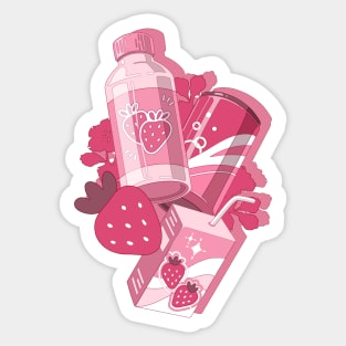 The cute pink set ofthe delecious strawberry drinks Sticker